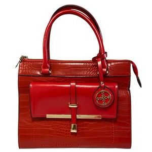 Elegant Red Crocodile-Embossed Satchel